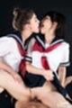 Girls kissing in uniform riding cock uniform skirt raised